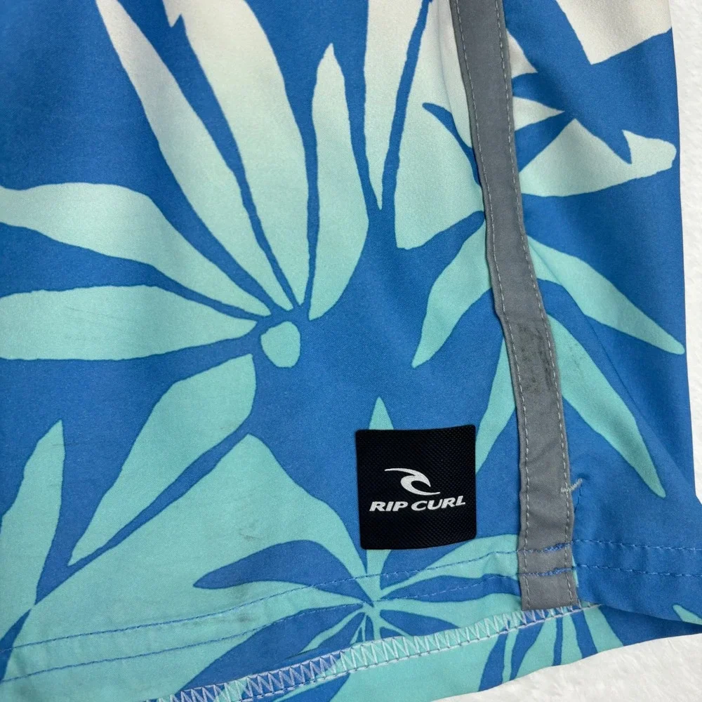 Rip Curl Mirage Mens Blue Grey Tropical Palm Leaf Stretch Boardshorts Size 33